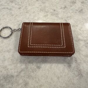 Ralph Lauren Brown and Cream Compact Wallet with Keychain